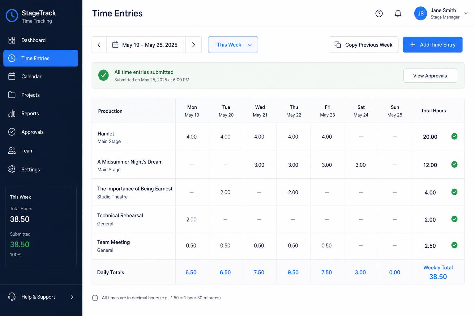 Time Tracking interface screenshot